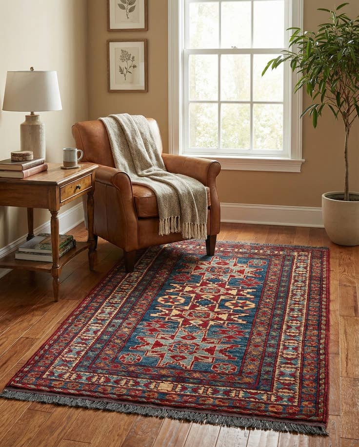 Detail image of 3' 2 x 5' 7 Hand Knotted Kazak Wool Rug