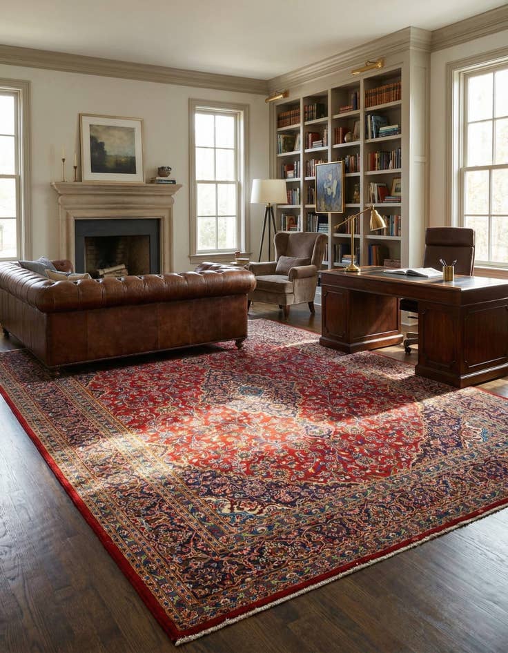 Detail image of 9' 6 x 13'  Hand Knotted Kashan Persian Wool Rug