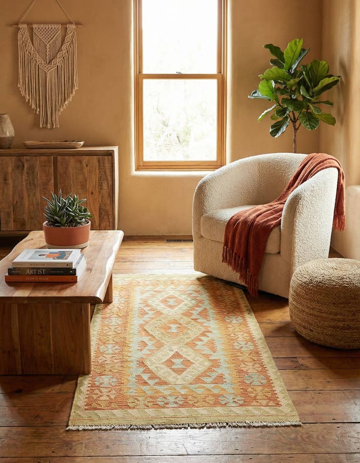 Detail image of 2' 6 x 4' 6  Hand Woven Kilim Waziri Wool Rug