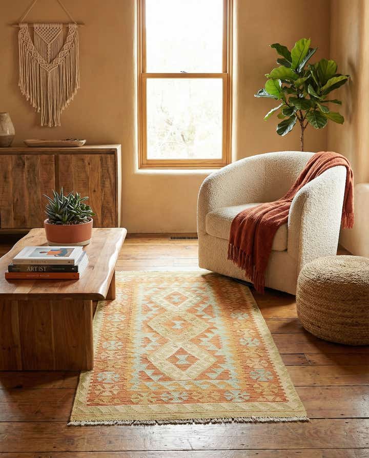 2' 6 x 4' 6 Hand Woven Kilim Waziri Wool Rug