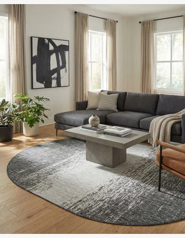Charcoal Gray Easy-Clean Modern Indoor / Outdoor Oval Rug