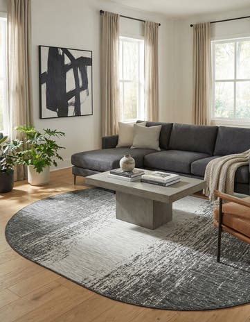 Charcoal Gray Easy-Clean Modern Indoor / Outdoor Oval Rug