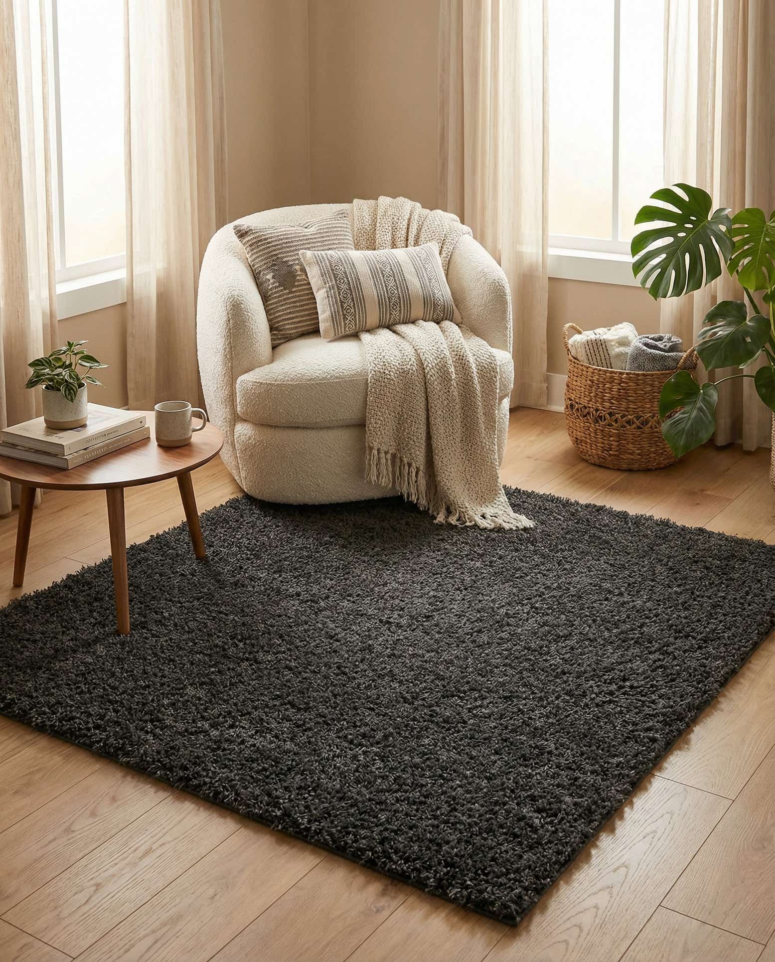 5' 3 x 5' 3 Solid Shag Square Rug