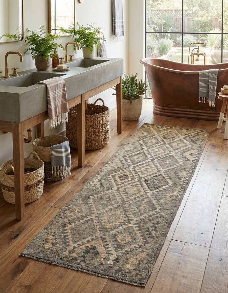 Detail image of 3' 1 x 9' 4 Hand Woven Kilim Maymana Wool Runner Rug