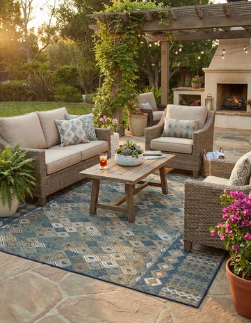 Navy Blue Easy-Clean Baja Indoor / Outdoor Square Rug