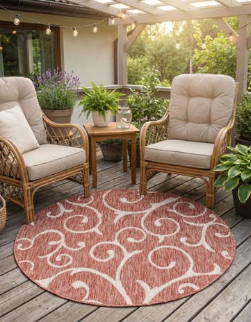 4' x 4' Easy-Clean Botanical Indoor / Outdoor Round Rug