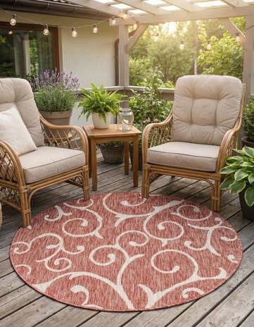 4' x 4' Easy-Clean Botanical Indoor / Outdoor Round Rug