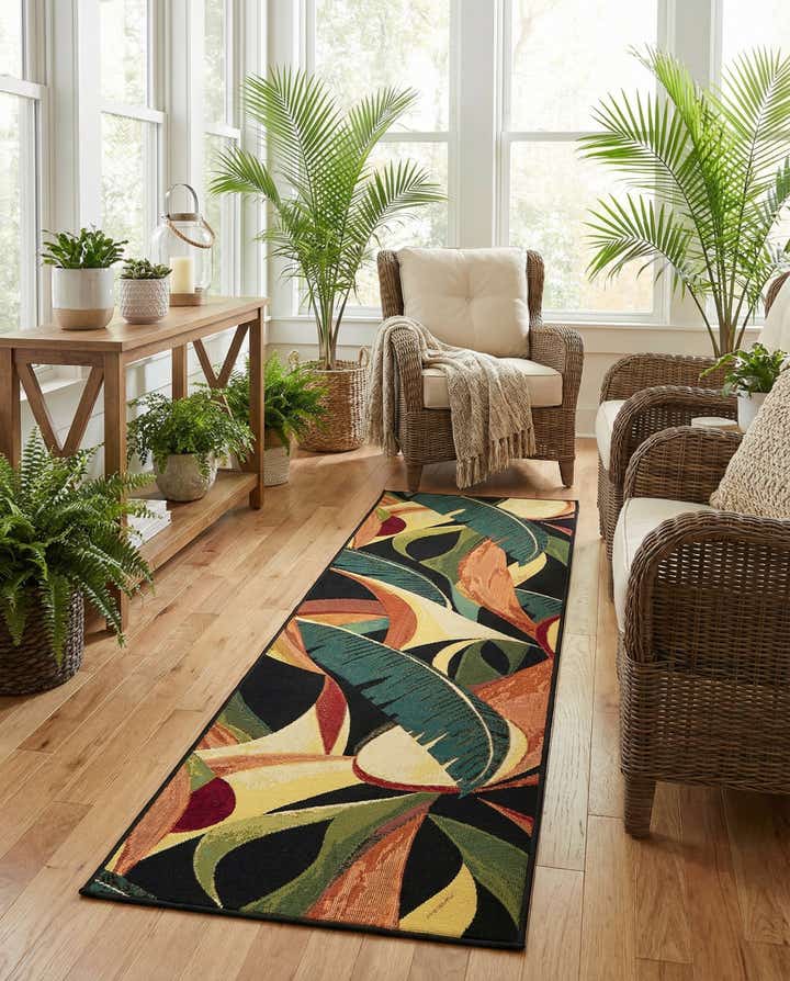 2' x 8' Easy-Clean Botanical Indoor / Outdoor Runner Rug