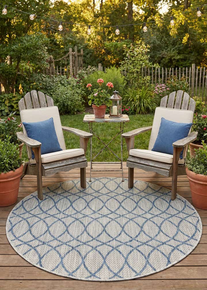 4' x 4' Easy-Clean Trellis Indoor / Outdoor Round Rug