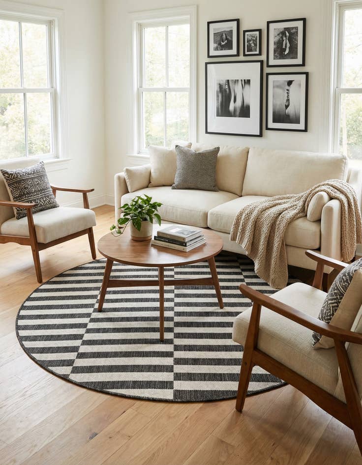 Detail image of 4' x 4'  Washable Striped Indoor / Outdoor Round Rug