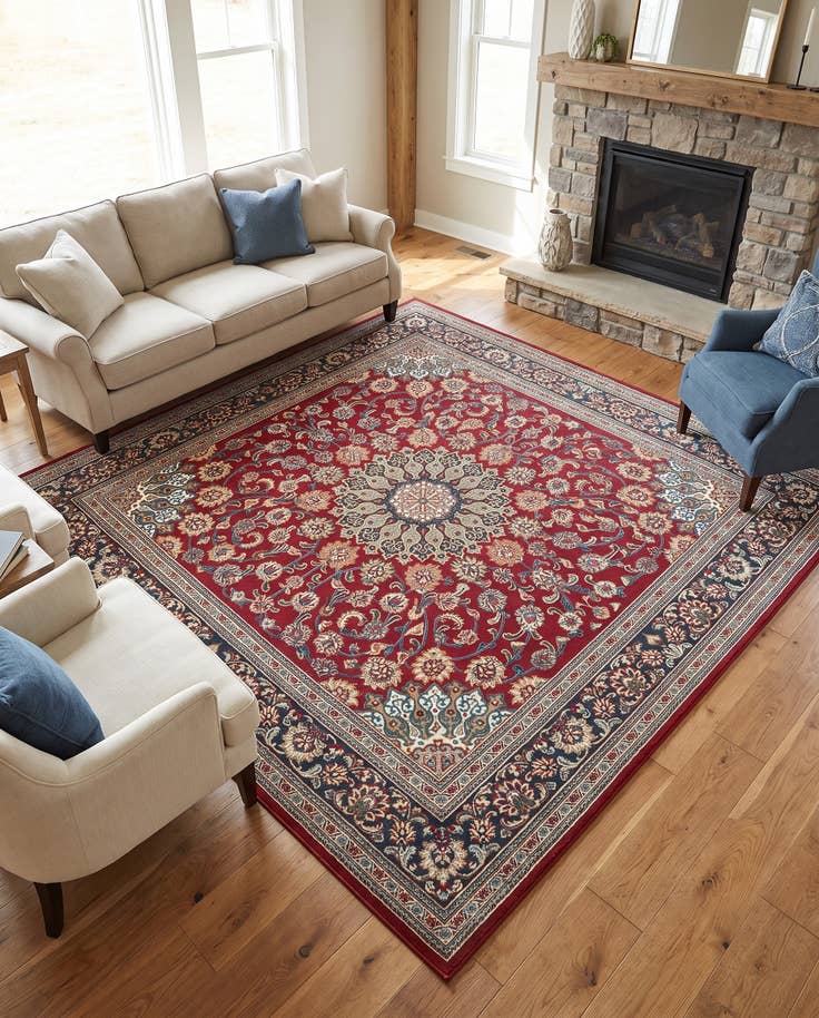 Detail image of 7' 10 x 7' 10 Easy-Clean Traditional Indoor / Outdoor Square Rug