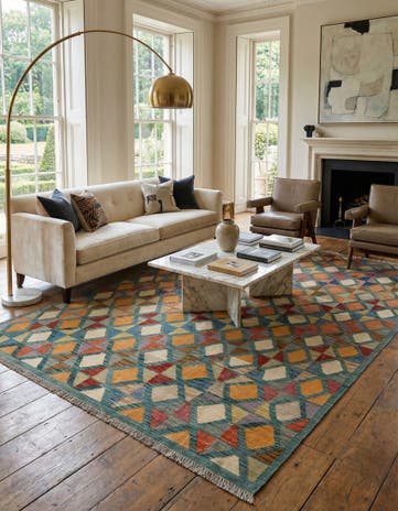 6' 9 x 9' 10 Hand Woven Kilim Modern Wool Rug