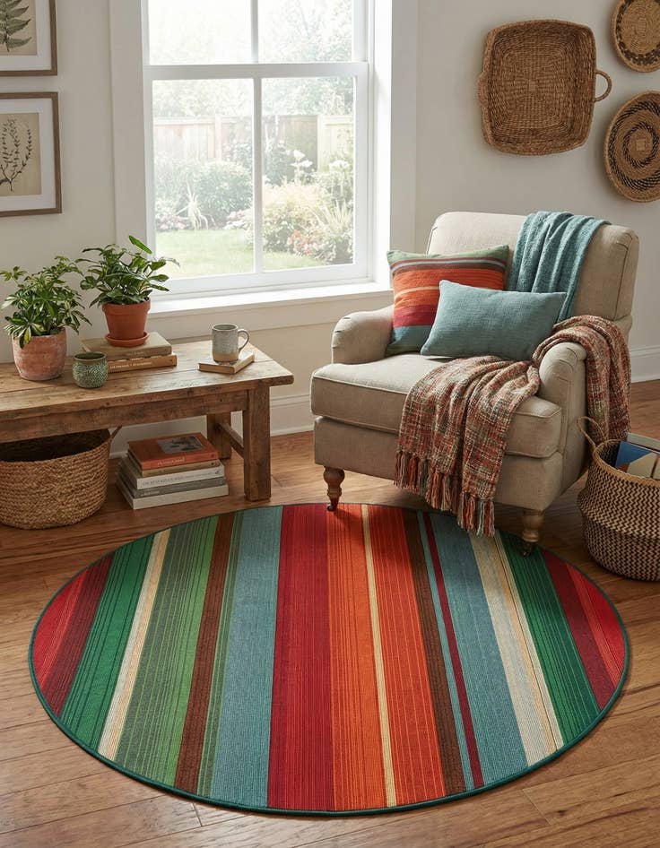 Detail image of 4' x 4'  Washable Modern Indoor / Outdoor Round Rug