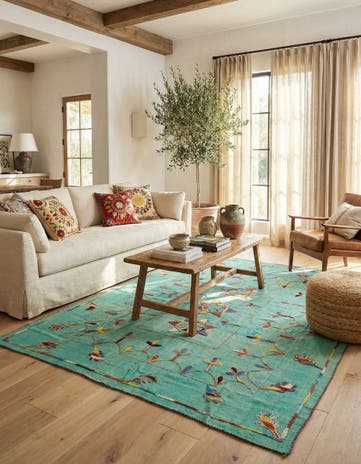 5' 10 x 6' 10 Hand Woven Kilim Suzani Wool Square Rug