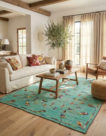 5' 10 x 6' 10 Hand Woven Kilim Suzani Wool Square Rug