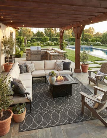 Charcoal Easy-Clean Lattice Indoor / Outdoor Rug
