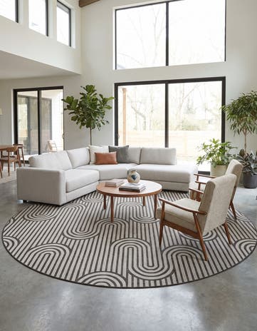 Black and White Easy-Clean Modern Indoor / Outdoor Round Rug