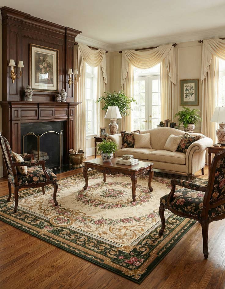 Detail image of 7' 10 x 10'  Washable Traditional Indoor / Outdoor Rug