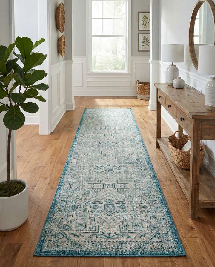 2' 7 x 12' Easy-Clean Aztec Indoor / Outdoor Runner Rug