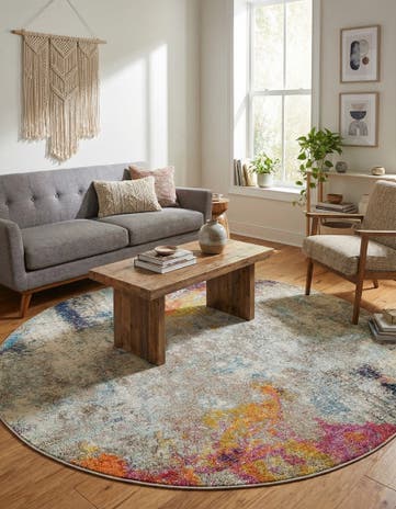 Beige Washable Theia Round Rug