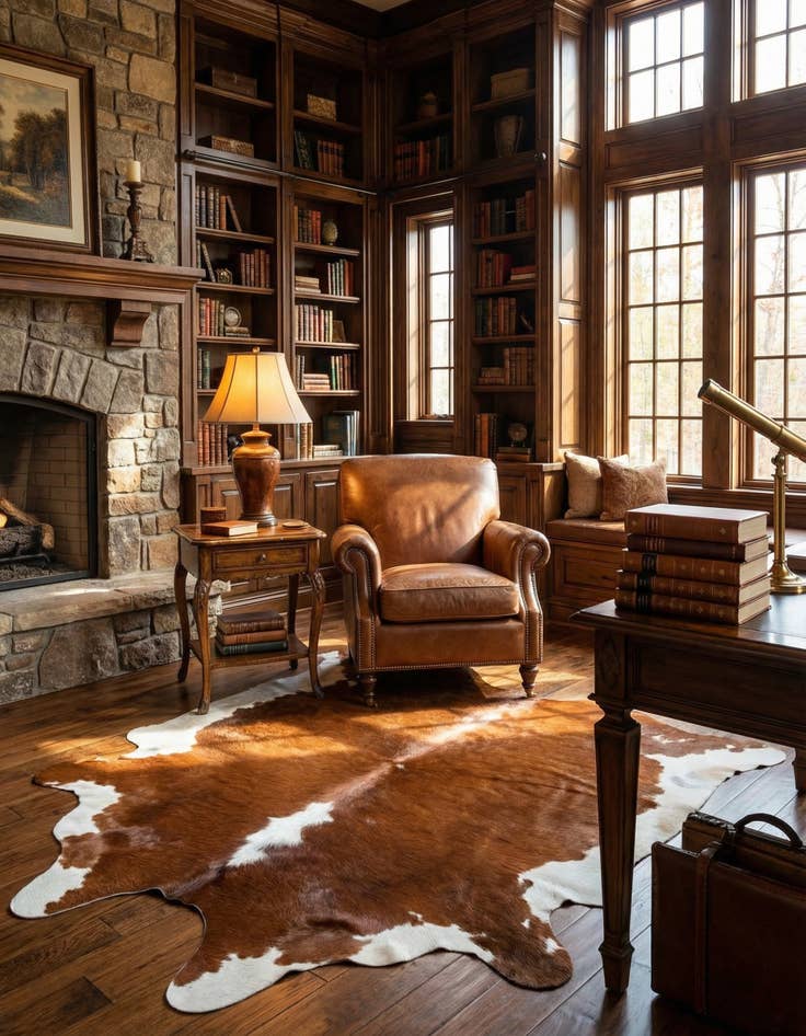 Detail image of 6' 4 x 6' 5 Cowhide Leather Square Rug