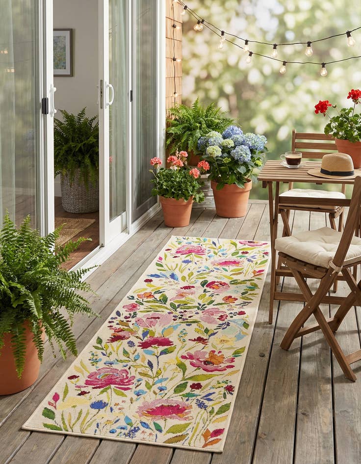 Detail image of 2' x 6' Easy-Clean Botanical Indoor / Outdoor Runner Rug