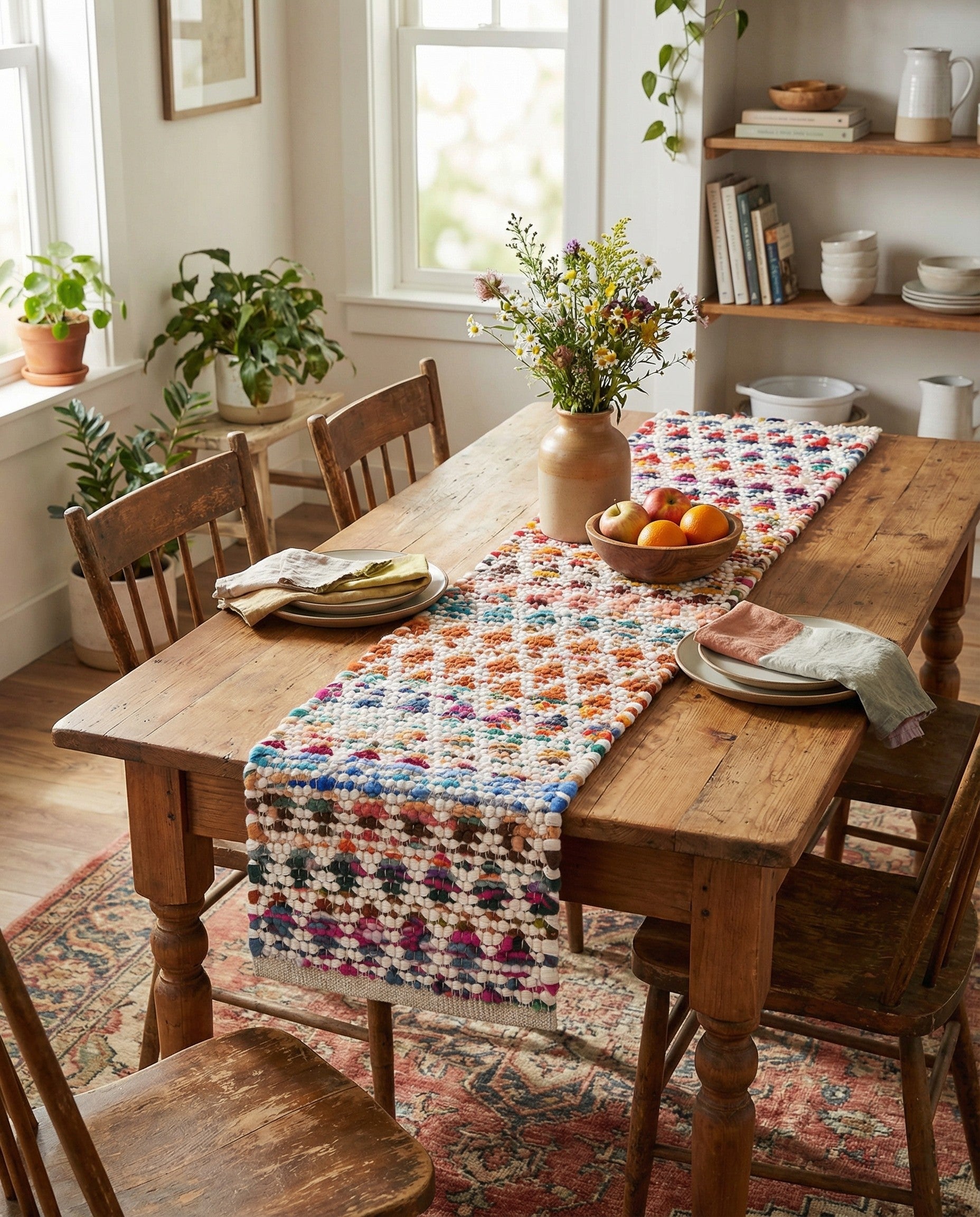  1' 2 x 4' 1  Hand Woven Braided Chindi Table Runner Rug