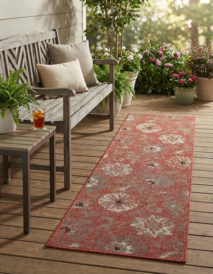 Detail image of 2' x 6' Easy-Clean Botanical Indoor / Outdoor Runner Rug