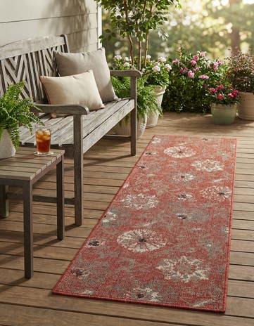 Terracotta Easy-Clean Botanical Indoor / Outdoor Runner Rug