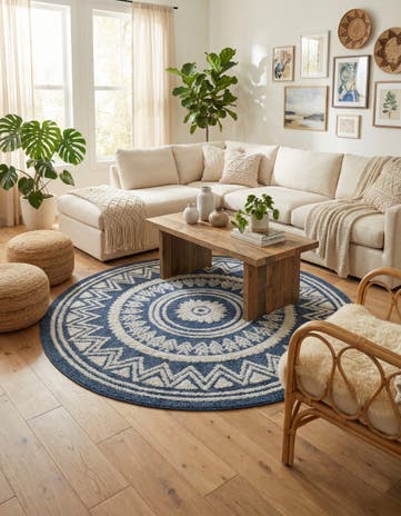 Blue Boho Round Rug