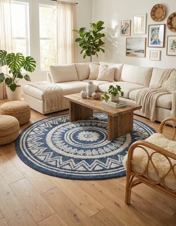 Blue Boho Round Rug