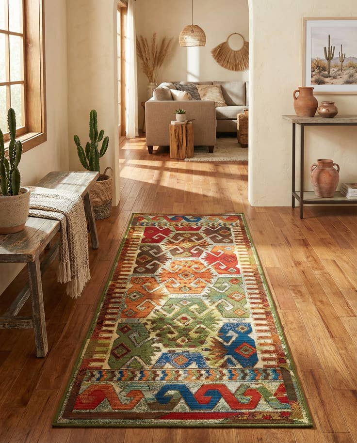 Detail image of 2' x 5' Easy-Clean Southwestern Indoor / Outdoor Runner Rug