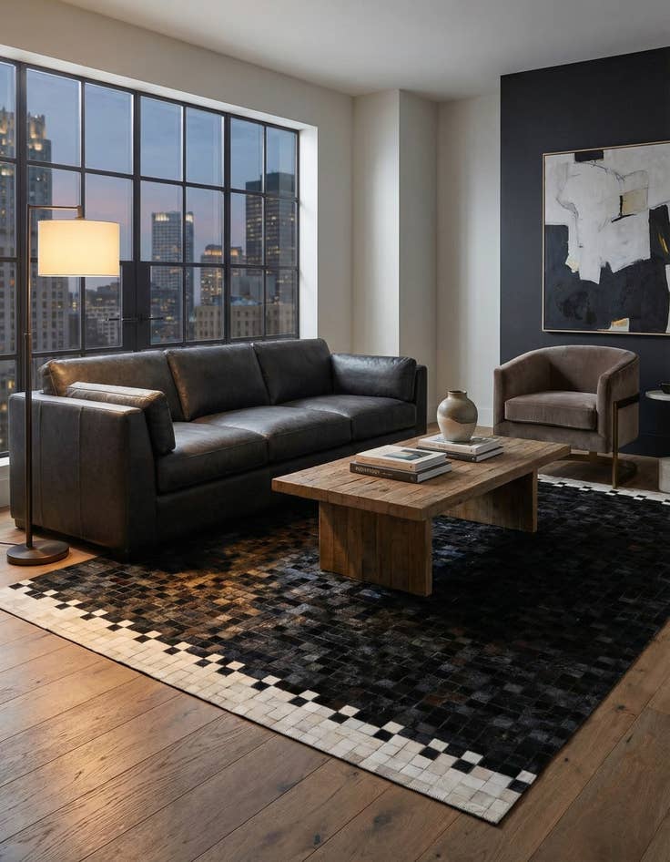 Detail image of 5' 1 x 8' 1 Cowhide Stocks Rug