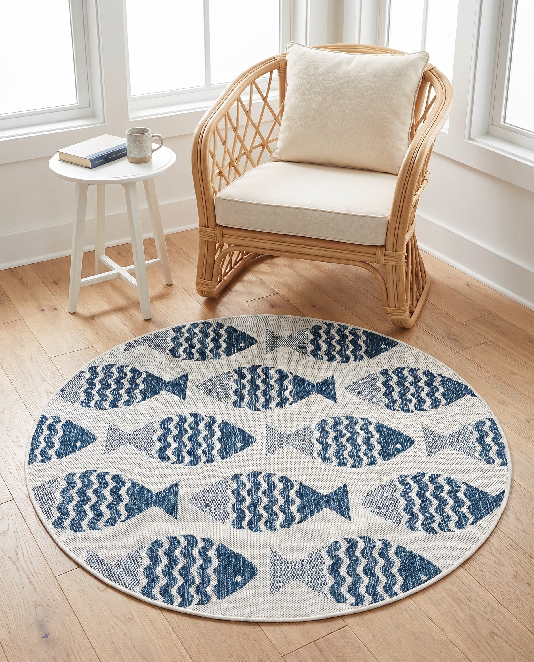 4' x 4' Easy-Clean Coastal Indoor / Outdoor Round Rug