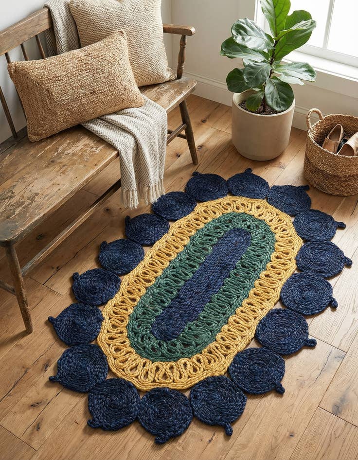 Detail image of  2' x 3' 1  Hand Braided Jute Oval Rug