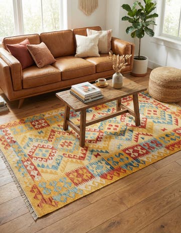 3' 6 x 6' 8 Hand Woven Kilim Maymana Wool Rug