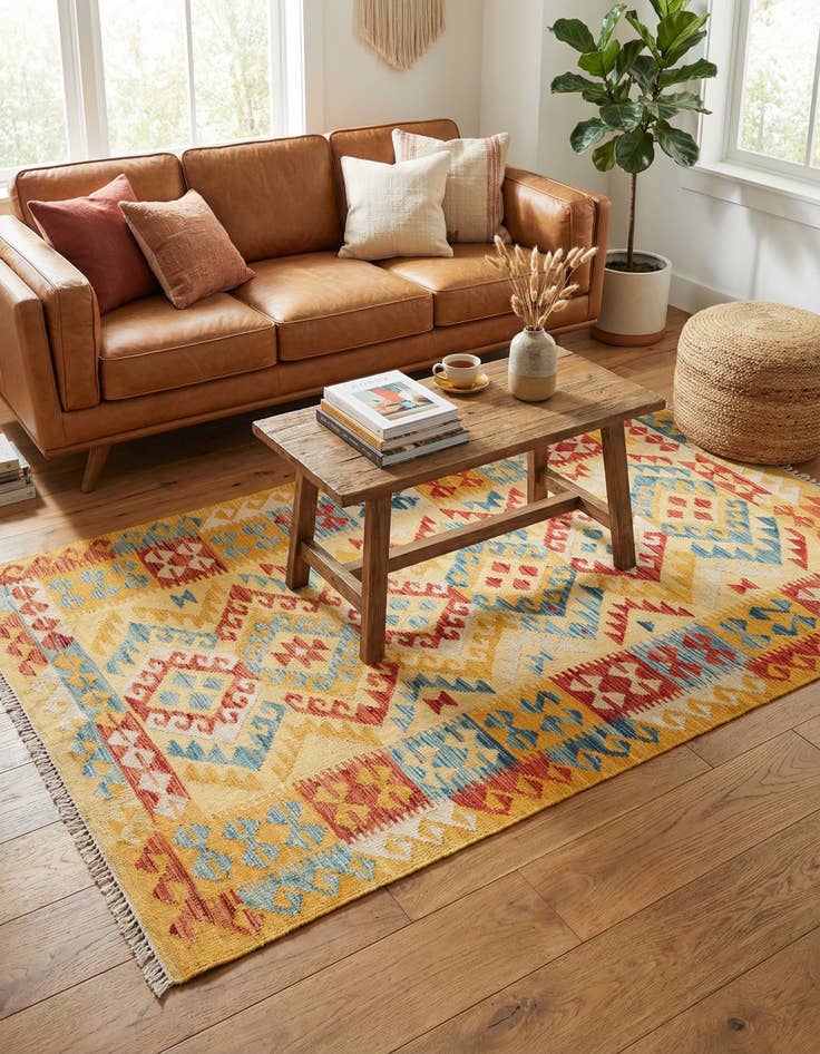 Detail image of 3' 6 x 6' 8  Hand Woven Kilim Maymana Wool Rug