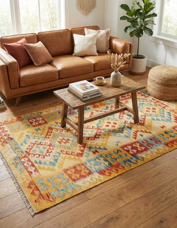 3' 6 x 6' 8 Hand Woven Kilim Maymana Wool Rug