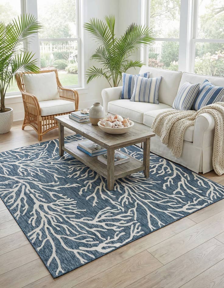 Detail image of  7' 10 x 7' 10  Washable Coastal Indoor / Outdoor Square Rug
