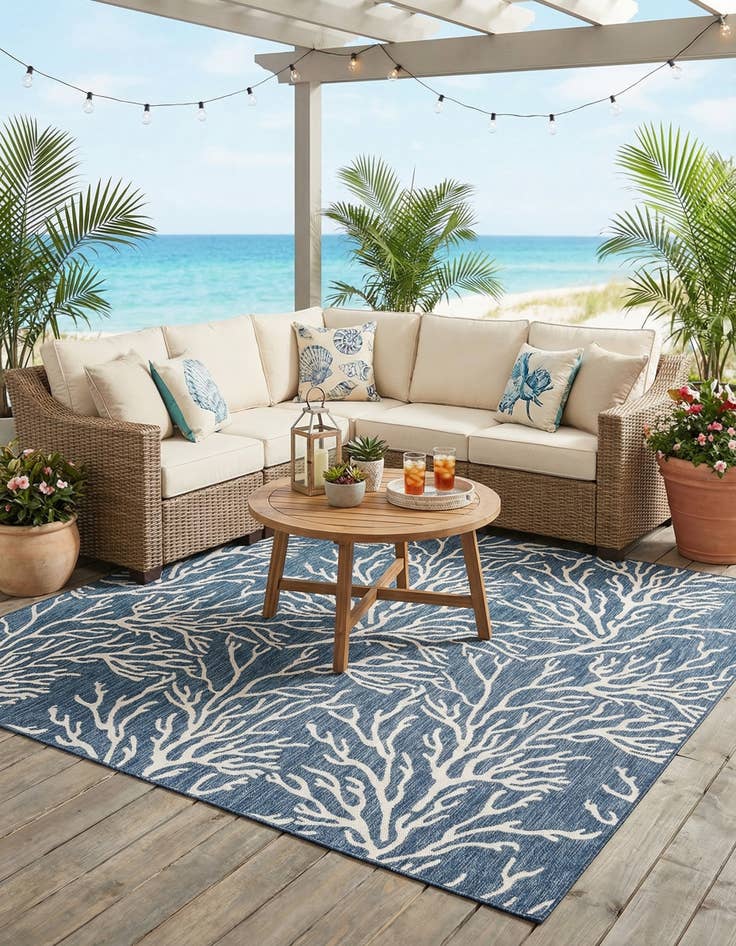 Detail image of 10' x 10'  Washable Coastal Indoor / Outdoor Square Rug