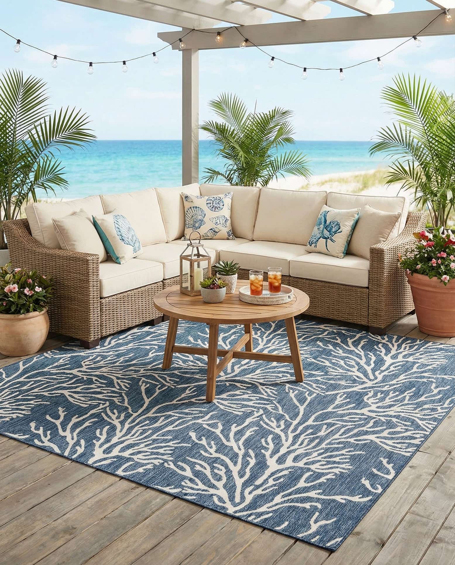 10' x 10' Easy-Clean Coastal Indoor / Outdoor Square Rug