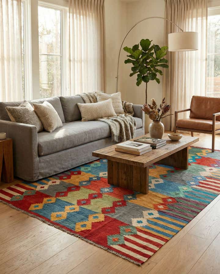 6' 7 x 9' 7 Hand Woven Kilim Modern Wool Rug
