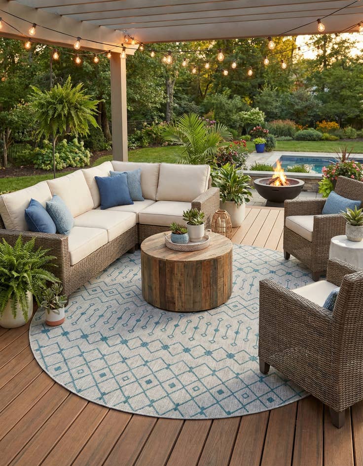 Detail image of  10' 8 x 10' 8  Washable Lattice Indoor / Outdoor Round Rug