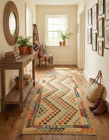 3' 3 x 6' 10 Hand Woven Kilim Maymana Wool Runner Rug
