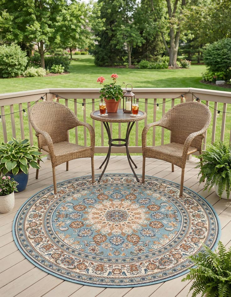 Detail image of 4' 1 x 4' 1  Washable Traditional Indoor / Outdoor Round Rug