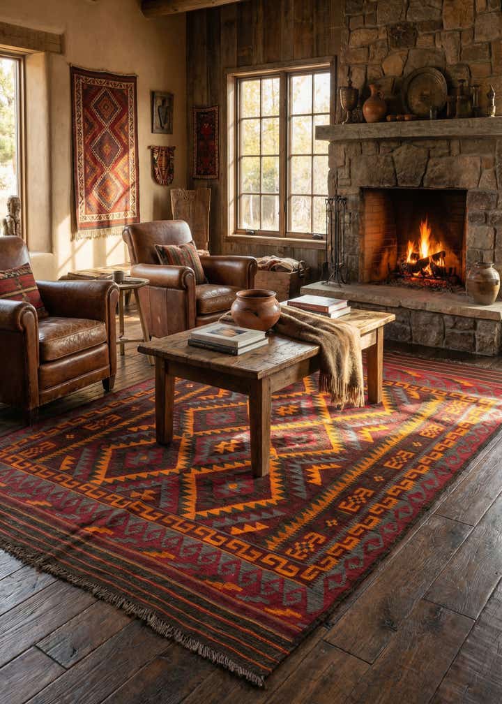 5' 7 x 8' 1 Hand Woven Kilim Fars Wool Rug