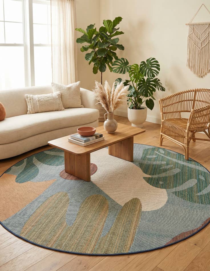 Detail image of  7' 10 x 7' 10  Washable Baja Indoor / Outdoor Round Rug