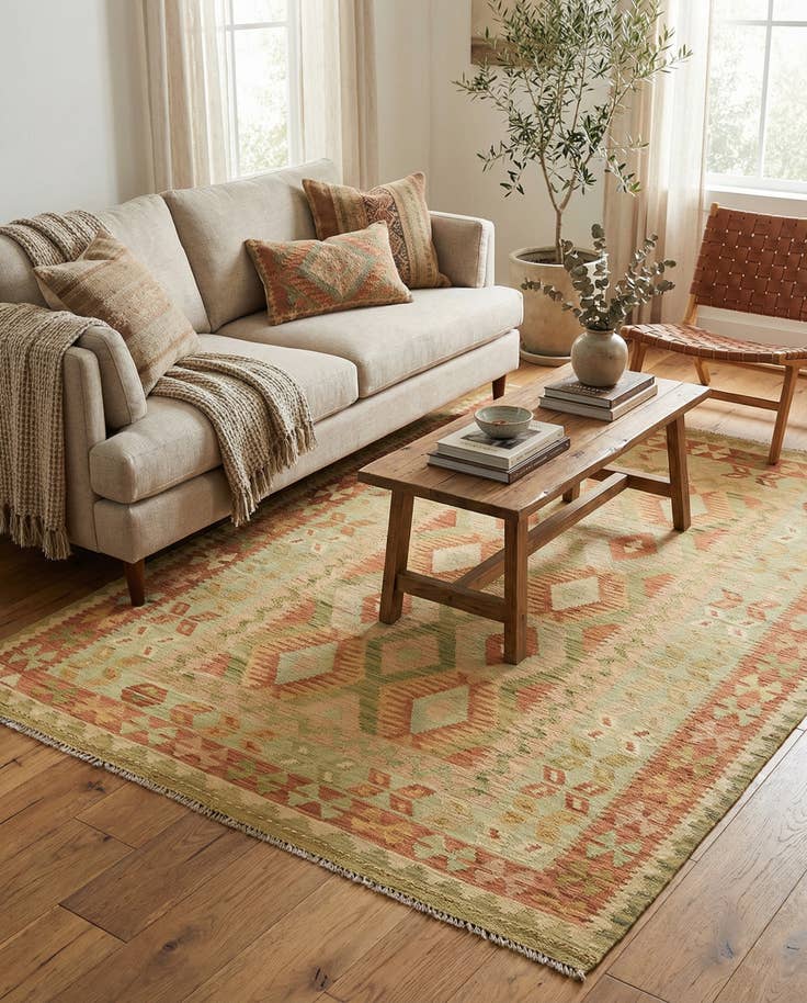 Detail image of 4' 8 x 6' 7 Hand Woven Kilim Waziri Wool Rug