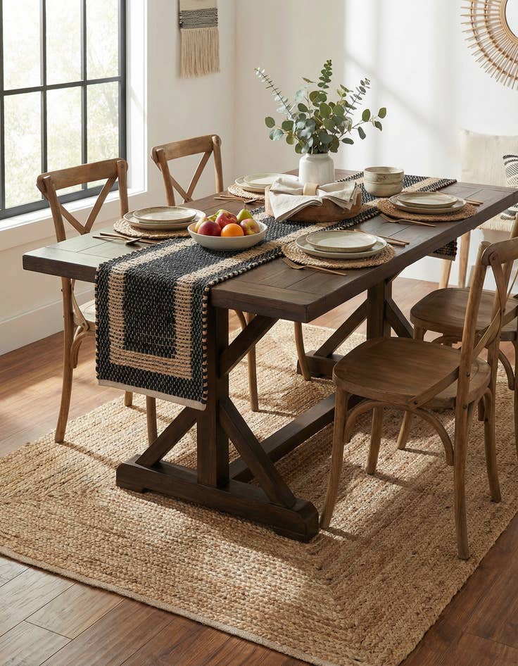 Detail image of 1' 2 x 5' 1  Hand Woven Chindi Jute Table Runner Rug