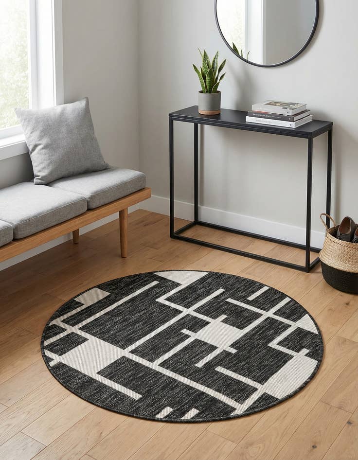 Detail image of 3' x 3' Easy-Clean Modern Indoor / Outdoor Round Rug